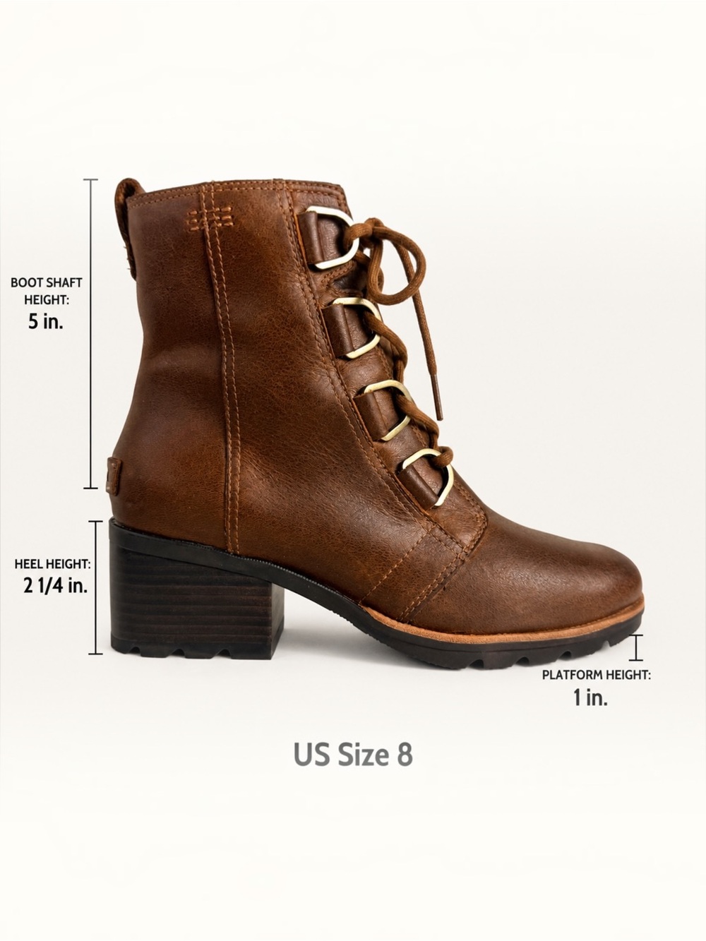 SOREL Cate Lace Womens 8 Redwood Brown Leather Waterproof City Chic Ankle Boots - Picture 7 of 14